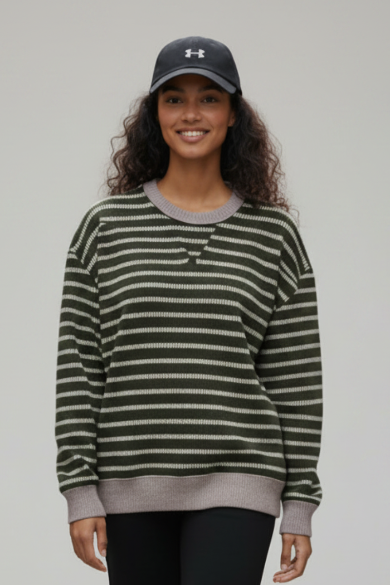 PLUS SIZE STRIPE LONG SLEEVE SWEATSHIT TOP HMET8084