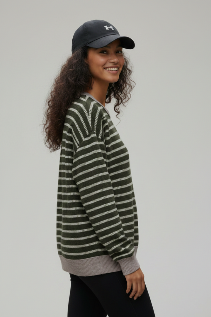PLUS SIZE STRIPE LONG SLEEVE SWEATSHIT TOP HMET8084