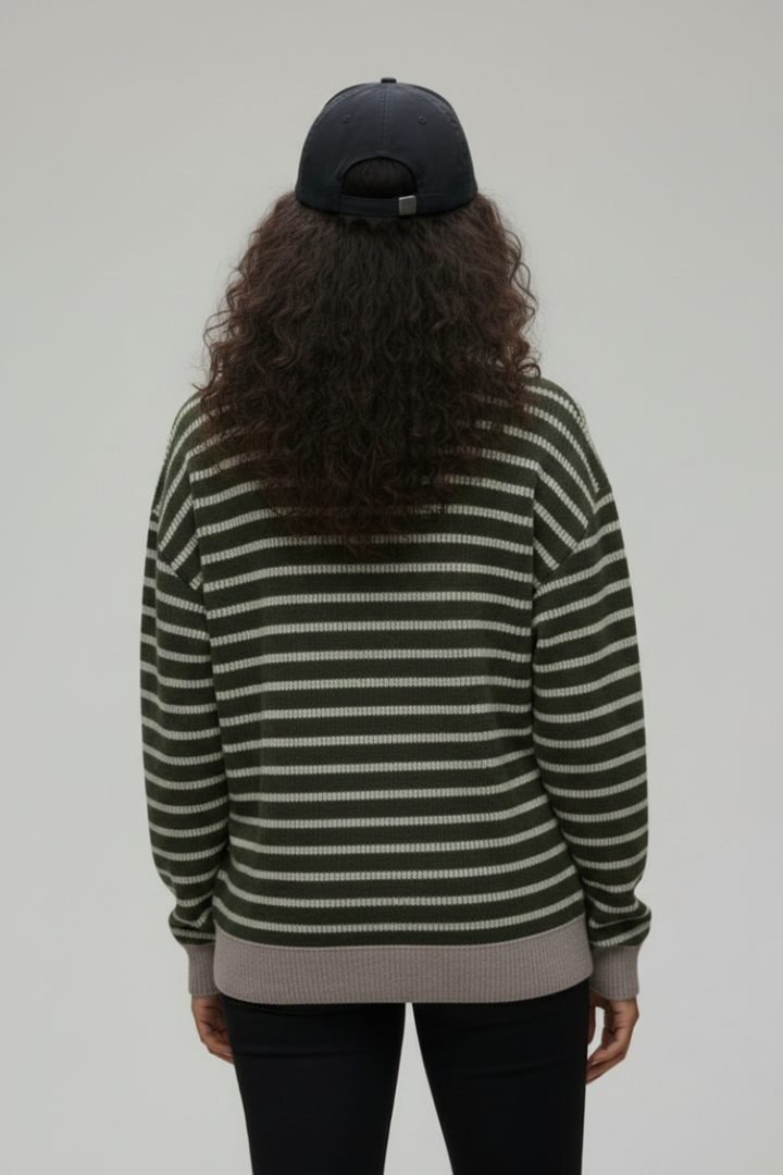 PLUS SIZE STRIPE LONG SLEEVE SWEATSHIT TOP HMET8084