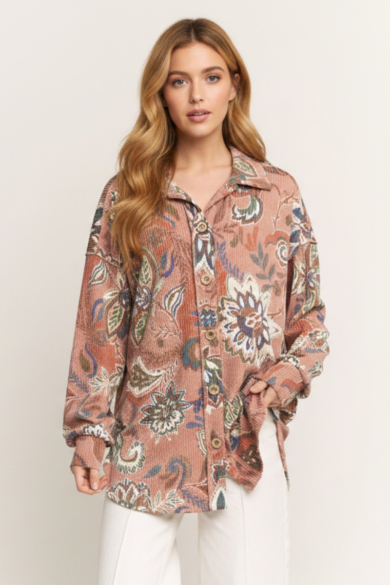 PAISLEY URBAN RIBBED SHACKET TOP HMET7425