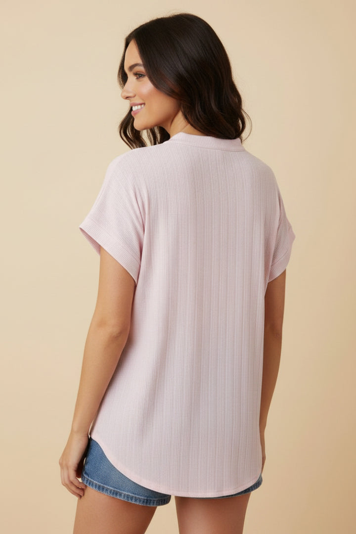 PLUS SIZE URBAN RIBBED MANDARIN COLLAR TOP-HMET8069