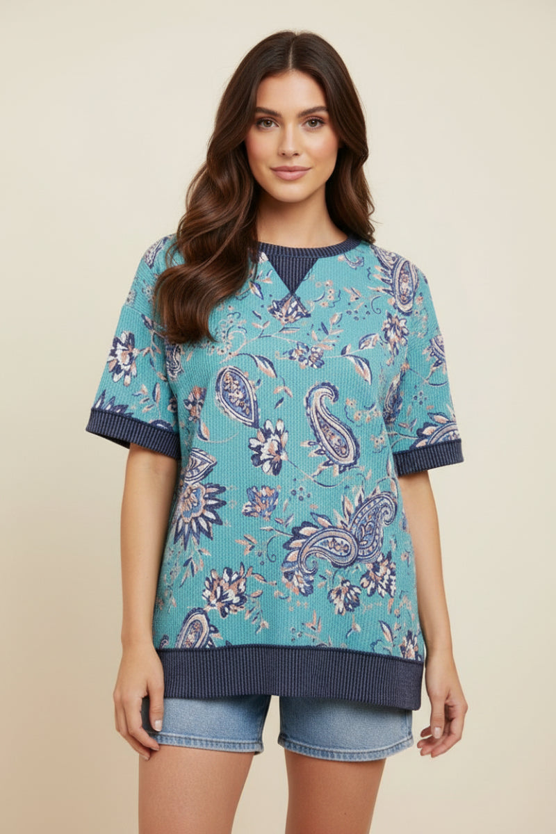 PAISLEY PRINT URBAN RIBBED TOP-HMET8055