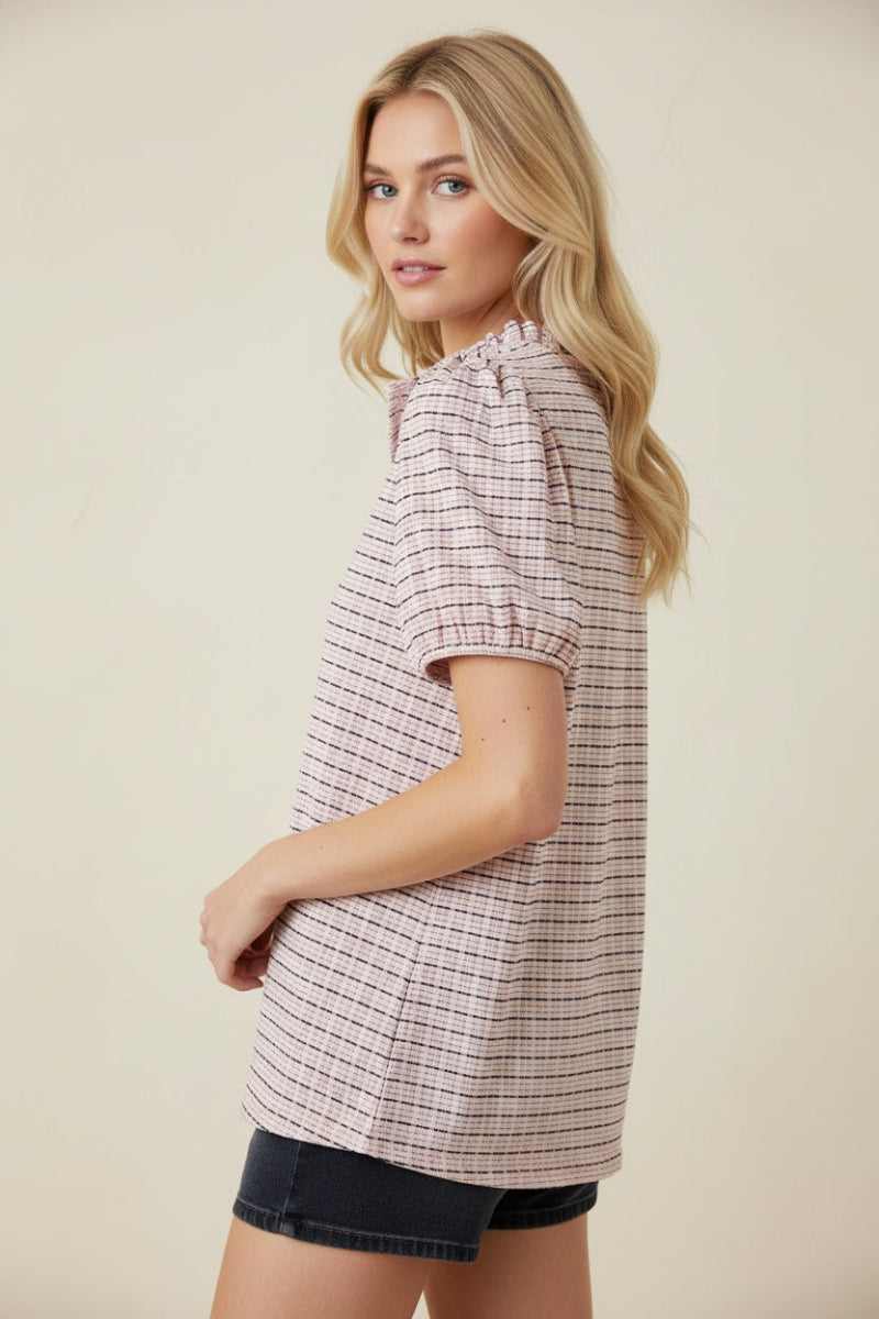 PUFF SLEEVE ROUND HEM TOP HMET8071