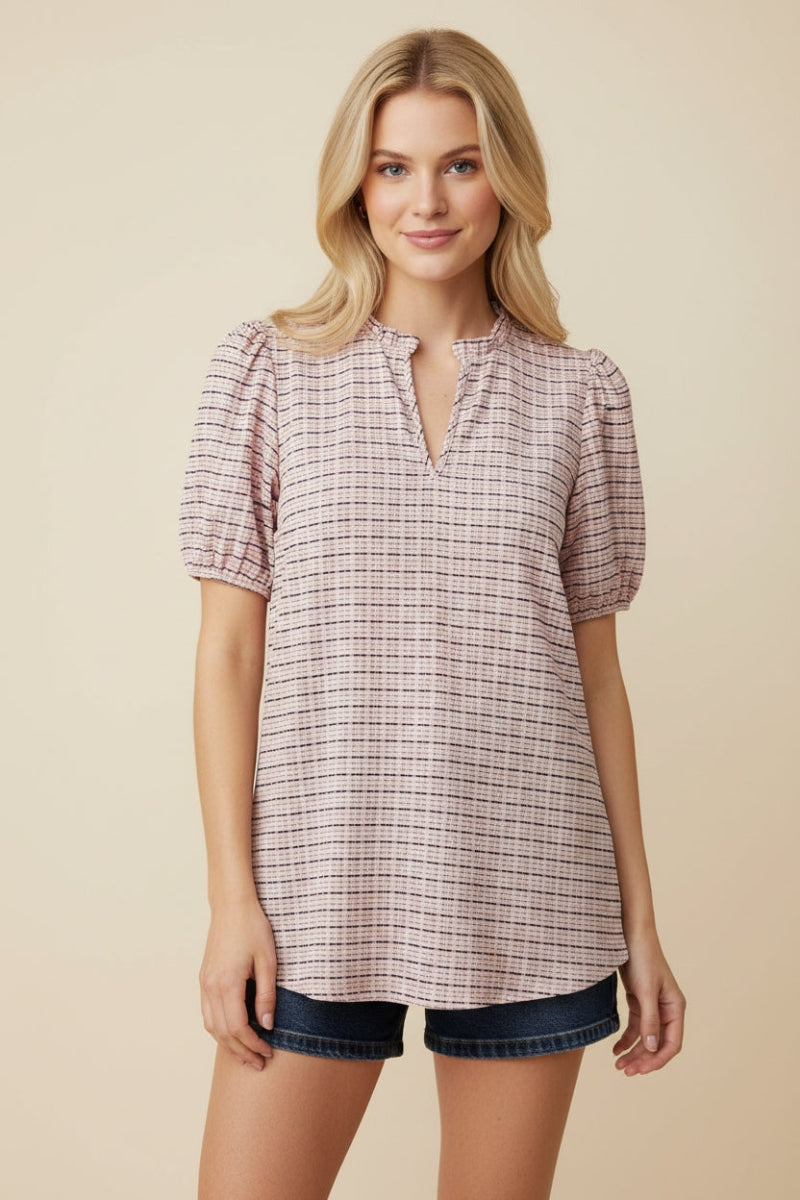 PUFF SLEEVE ROUND HEM TOP HMET8071