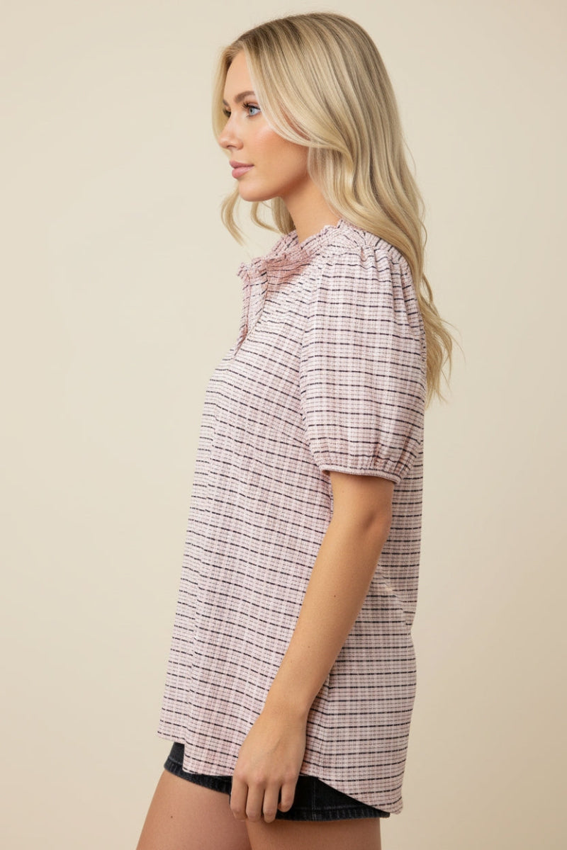 PUFF SLEEVE ROUND HEM TOP HMET8071