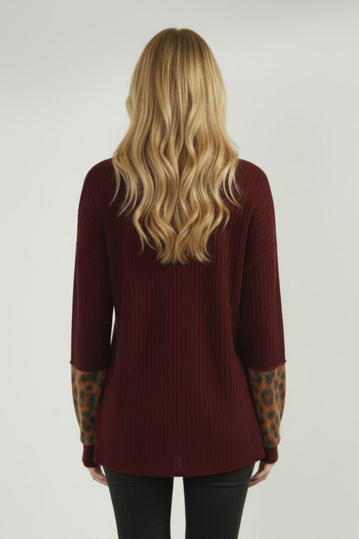 PLUS SIZE URBAN RIB AND ANIMAL PRINT CONTRAST TOP HMET7383