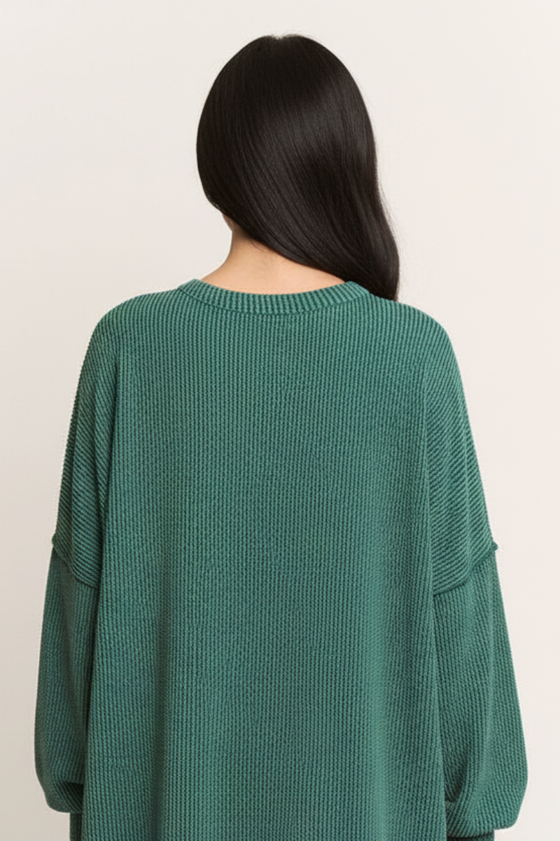 ROUND NECK URBAN RIB PLAID CONTRAST TOP HMET7988