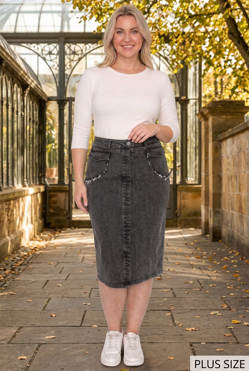 Plus-size black skirt front lifestyle view