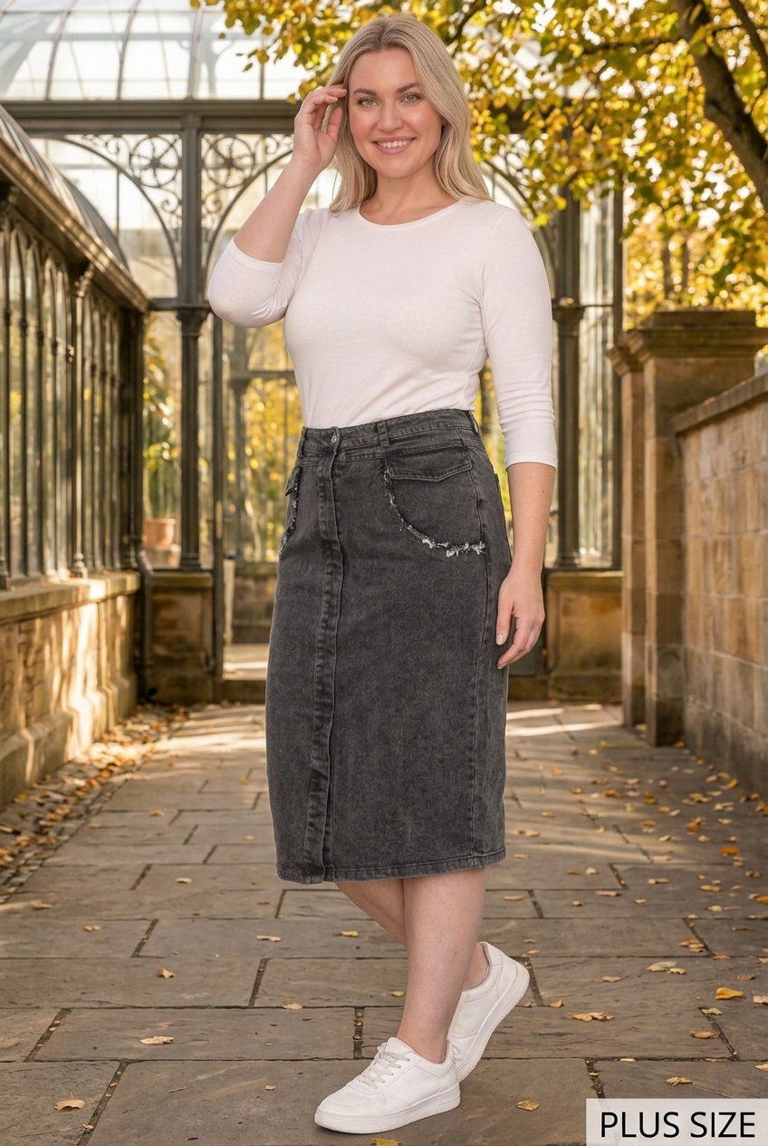 Plus-size black skirt half-side lifestyle view