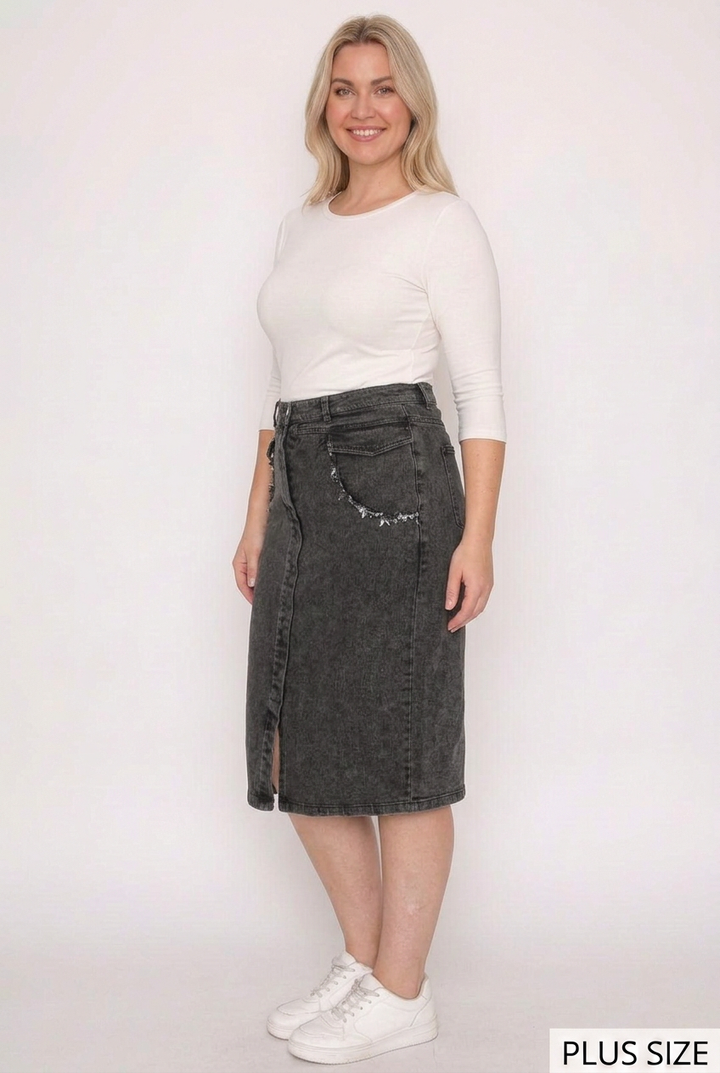 Plus-size black skirt side studio view