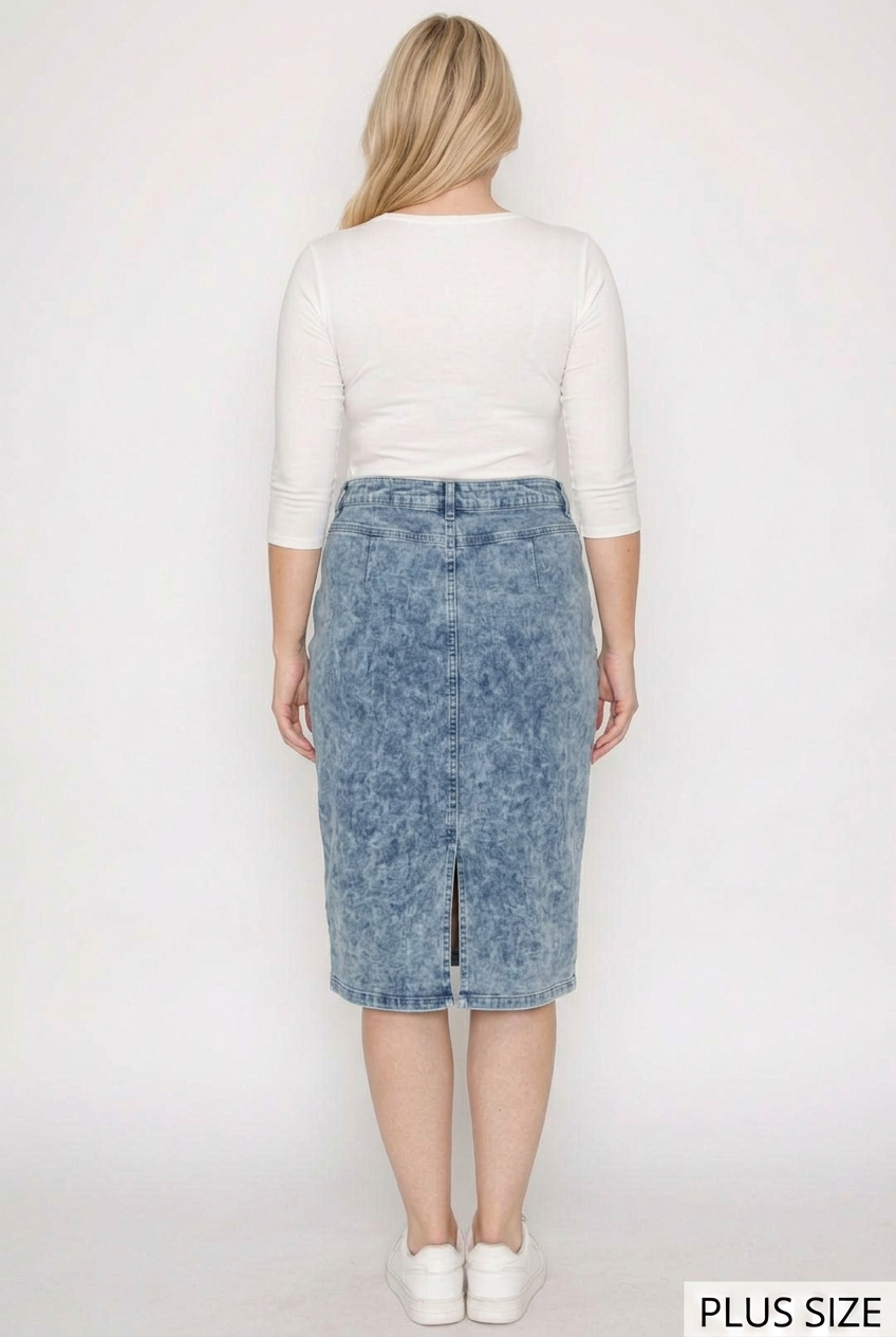 Plus-size blue skirt full-back studio view