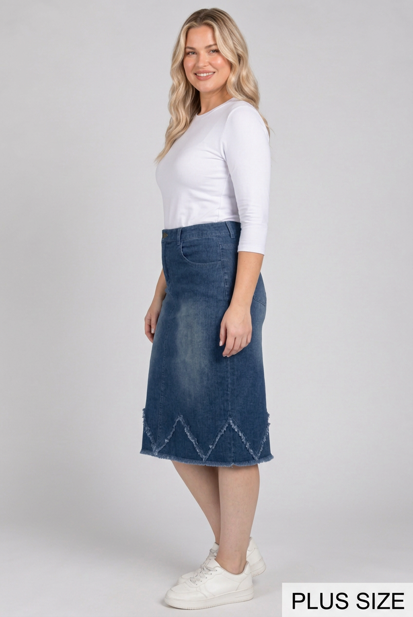 Plus-size side studio view with face toward camera