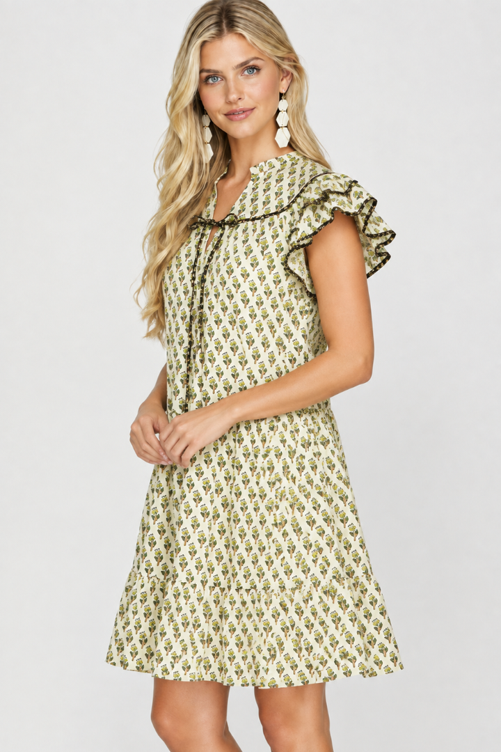 Product photo, blonde model, side pose face forward, studio background, outfit preserved