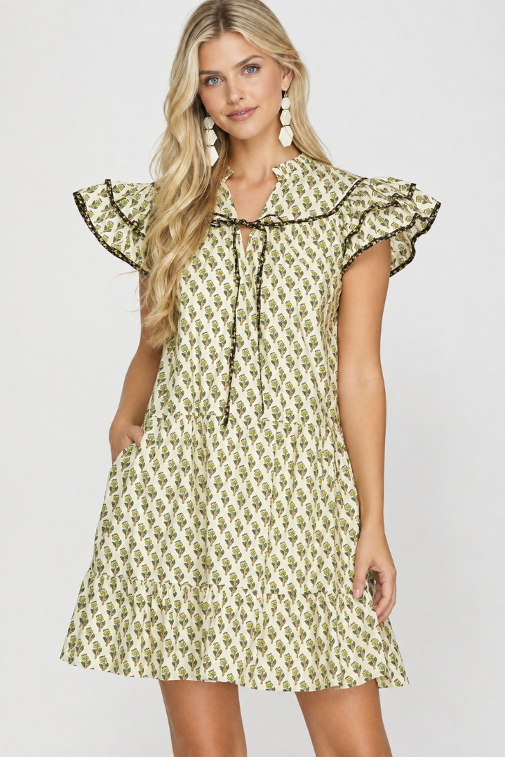 Product photo, new blonde model, studio background, outfit detail preserved