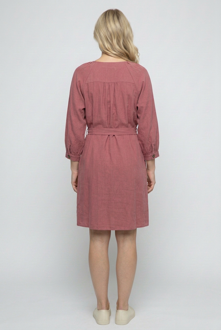 Rose belted dress full-back studio view
