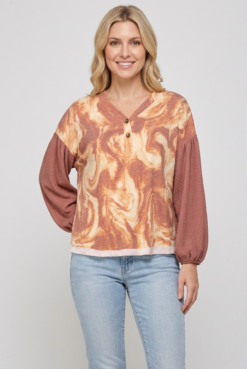 Rust-and-cream marbled top front studio view