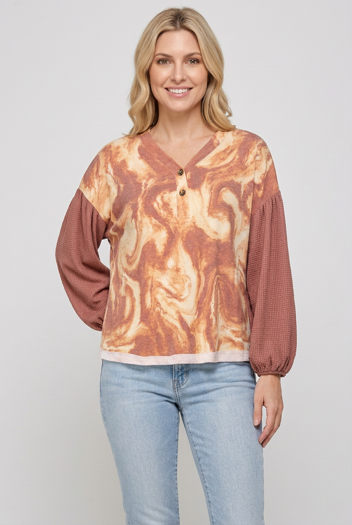 Rust-and-cream marbled top front studio view