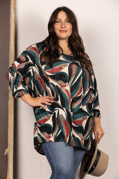 TEAL DOLMAN 3/4 SLEEVES TUNIC PLUS SIZE TOP B5781D