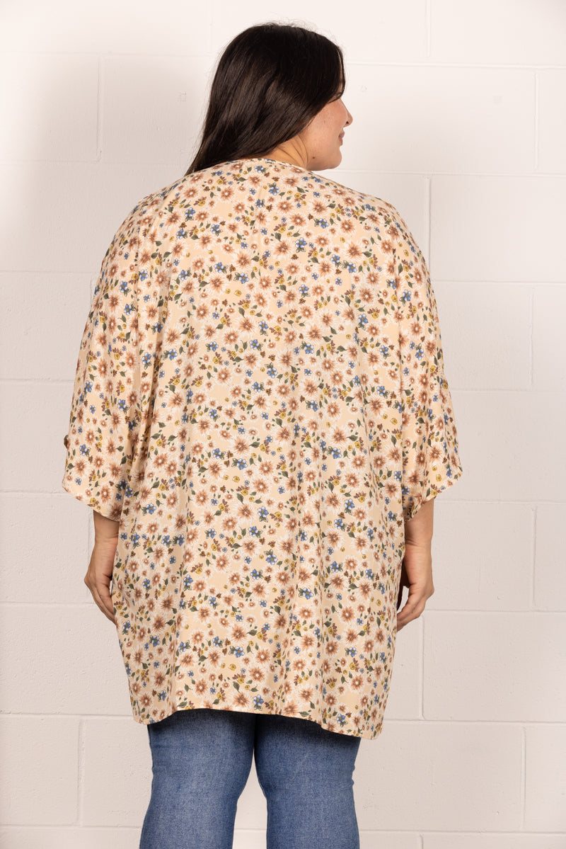 TAUPE SPRING FLORAL OPEN FRONT PLUS SIZE CARDIGAN J7004