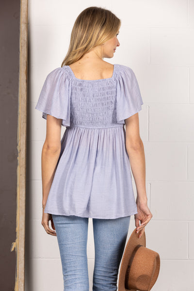 LILAC RUCHED V-NECK BUTTERFLY SHORT SLEEVES TOP SY1270