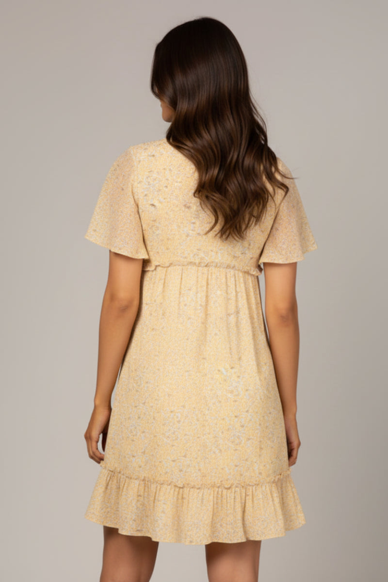 CHIFFON FLORAL BELL SLEEVES RUFFLED MINI DRESS SD63921 *