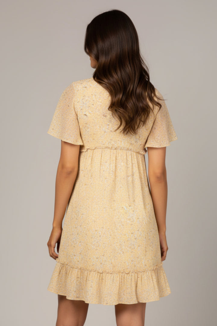 CHIFFON FLORAL BELL SLEEVES RUFFLED MINI DRESS SD63921 *