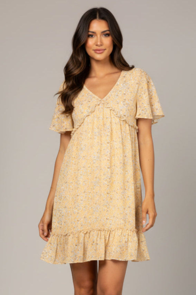 CHIFFON FLORAL BELL SLEEVES RUFFLED MINI DRESS SD63921 *