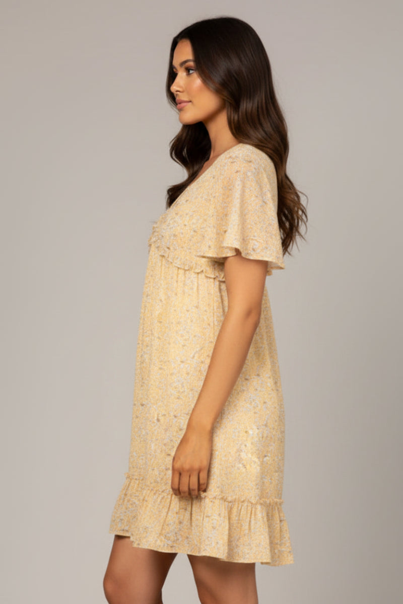 CHIFFON FLORAL BELL SLEEVES RUFFLED MINI DRESS SD63921 *