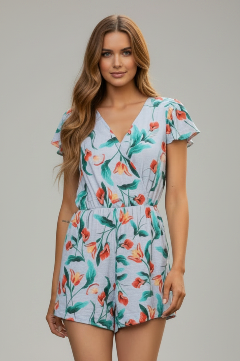 V-NECK BUTTERFLY SLEEVES ROMPER BY6697 -