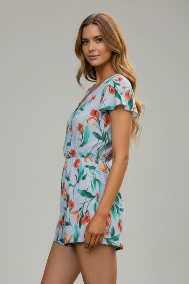 V-NECK BUTTERFLY SLEEVES ROMPER BY6697 -