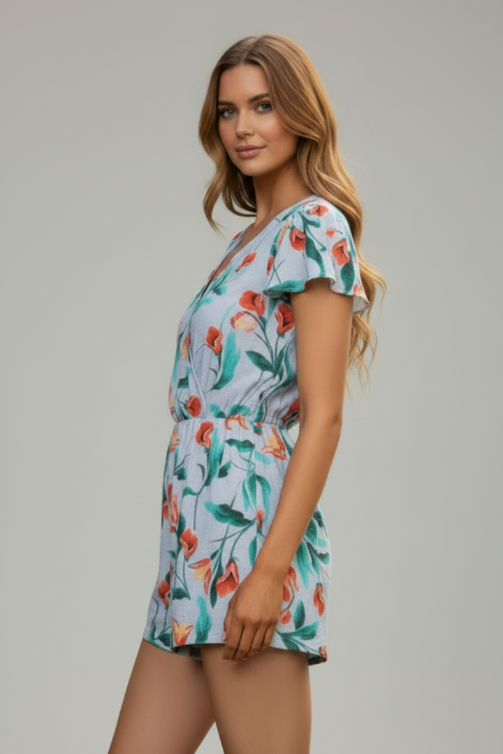 V-NECK BUTTERFLY SLEEVES ROMPER BY6697 -