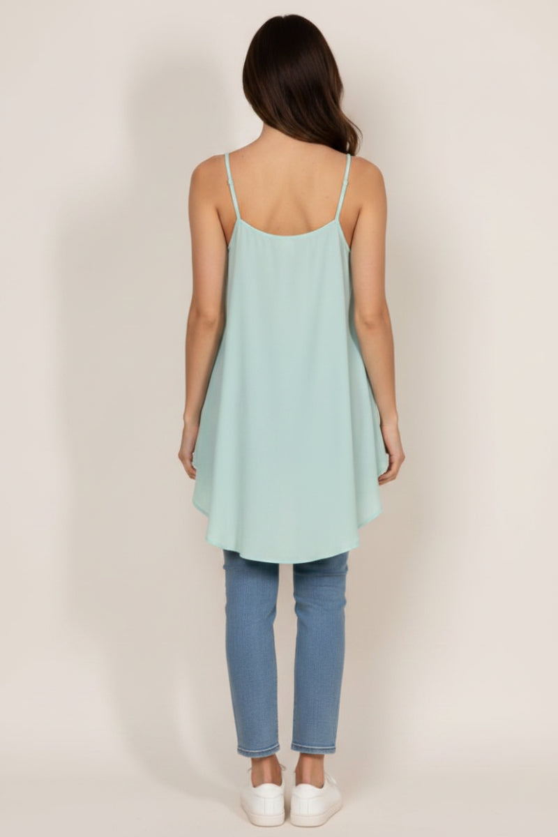WHITE CHIFFON SPAGHETTI STRAP KEY-HOLE BACK TOP T1009-