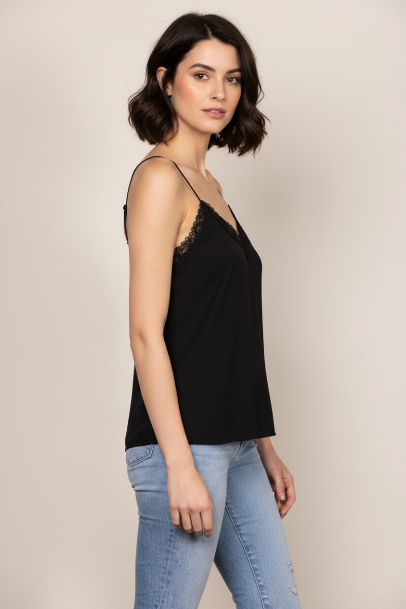 BLACK SPAGHETTI STRAP LACE DETAILED SLIP TOP T1008