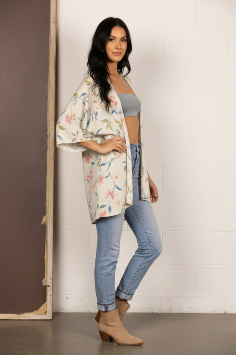 SAGE FLORAL PRINT OPEN FRONT KIMONO SJ1064 *