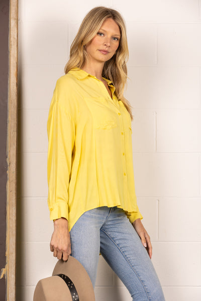 YELLOW BUTTON UP LIGHTWEIGHT COLLARED BLOUSE TOP B51818W