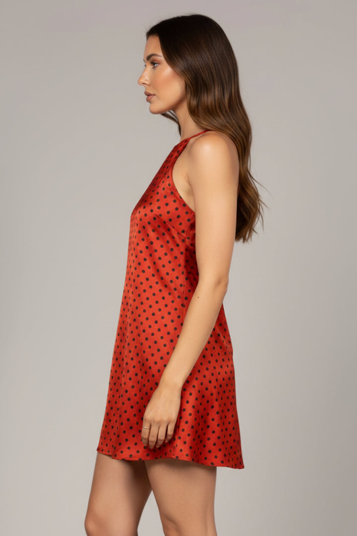 POLKA DOT PRINT HALTER NECK MINI DRESS D4041 -