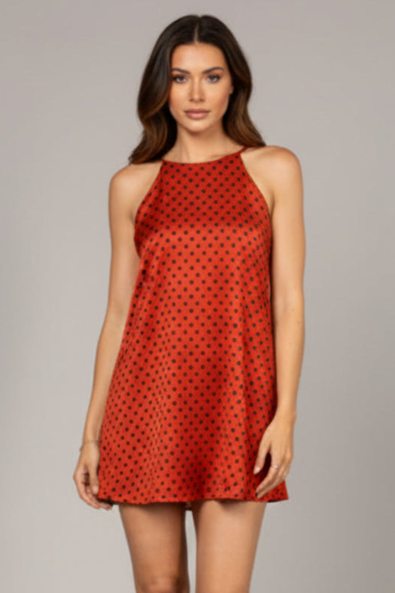 POLKA DOT PRINT HALTER NECK MINI DRESS D4041 -
