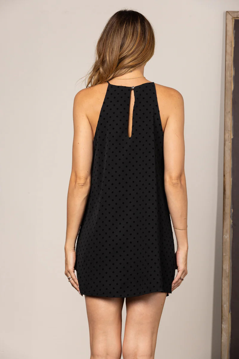 POLKA DOT PRINT HALTER NECK MINI DRESS D4041 *