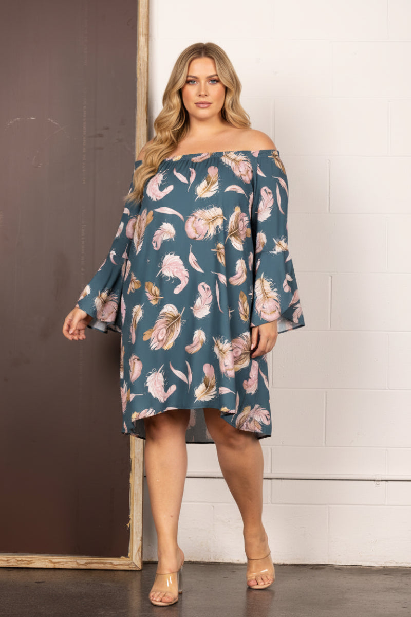 off shoulder midi dress plus size Final Sale Plus Size Off the Shoulder Dress with Tie in Green Chic And Curvy