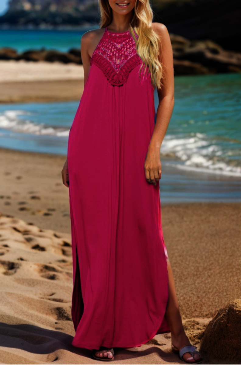 PLUS SIZE SLEEVELESS HALTER NECK SOLID MAXI DRESS HMSD1345S