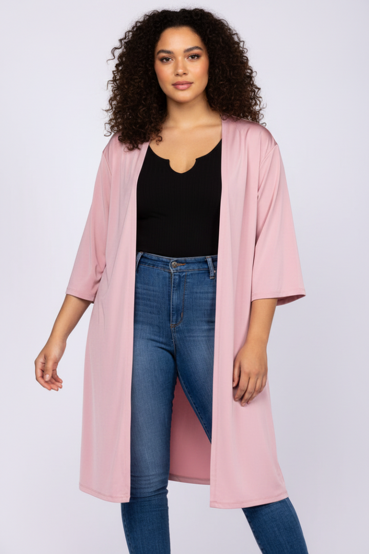 MAUVE PLUS SIZE HOODY COVER-UP CARDIGAN-T6607P*