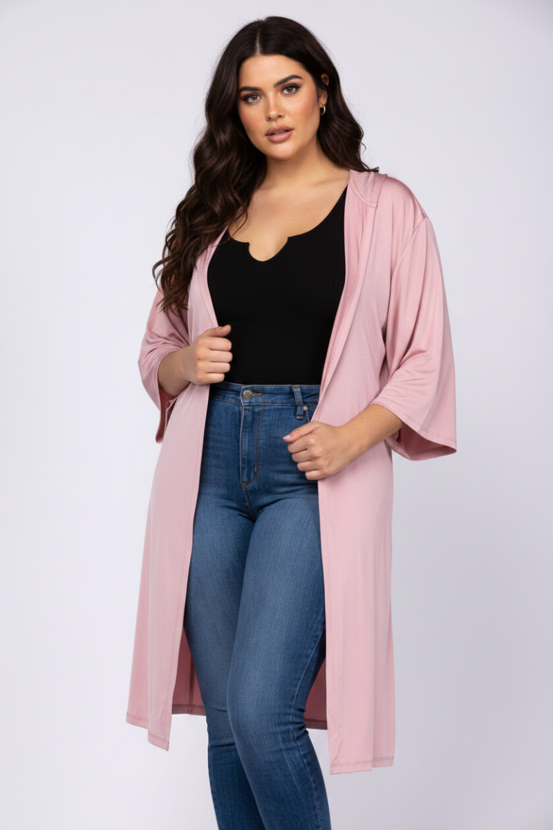MAUVE PLUS SIZE HOODY COVER-UP CARDIGAN-T6607P*