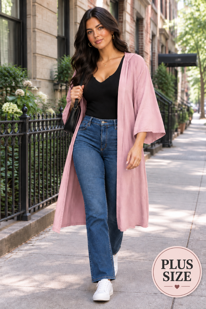 MAUVE PLUS SIZE HOODY COVER-UP CARDIGAN-T6607P-