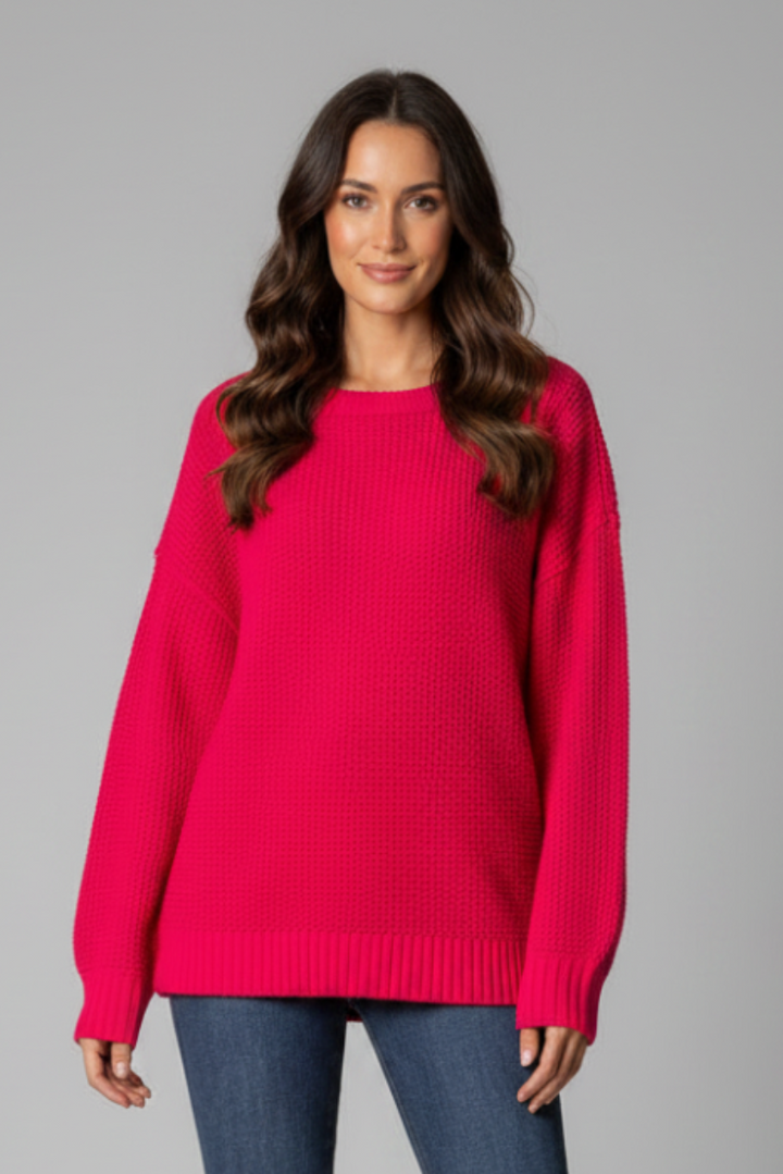 FUCHSIA CABLE KNIT LONG SLEEVES SWEATER SW5005-