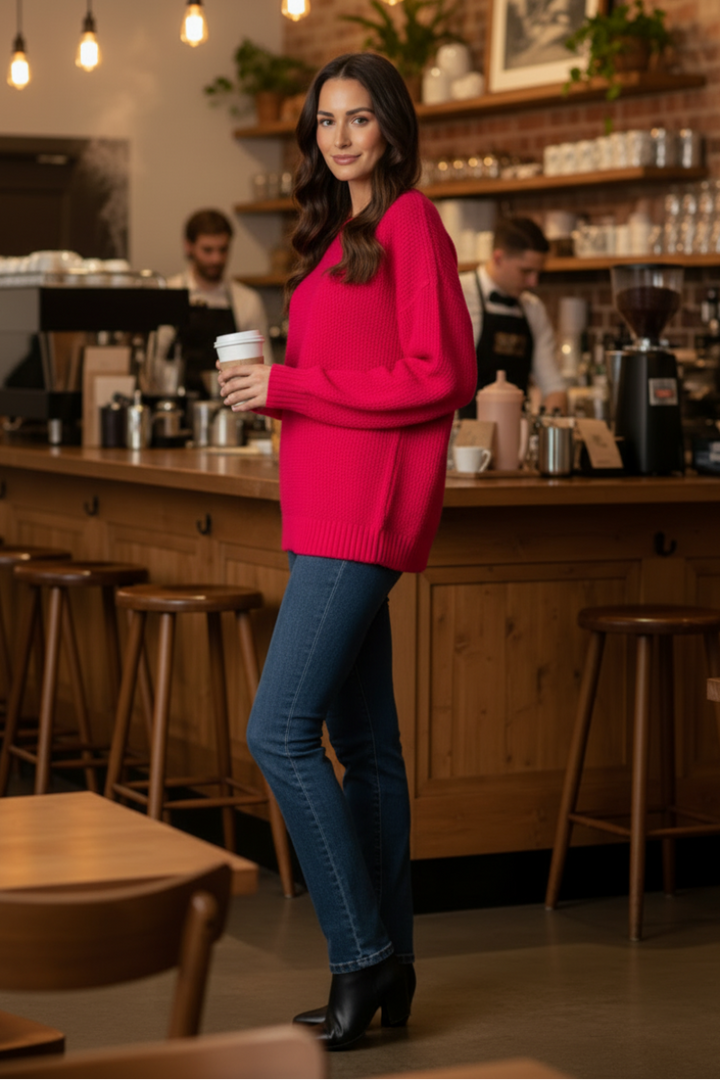 FUCHSIA CABLE KNIT LONG SLEEVES SWEATER SW5005-