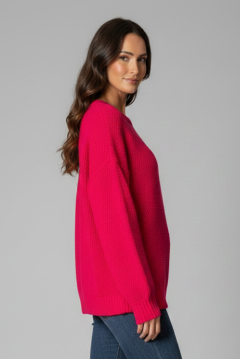 FUCHSIA CABLE KNIT LONG SLEEVES SWEATER SW5005-