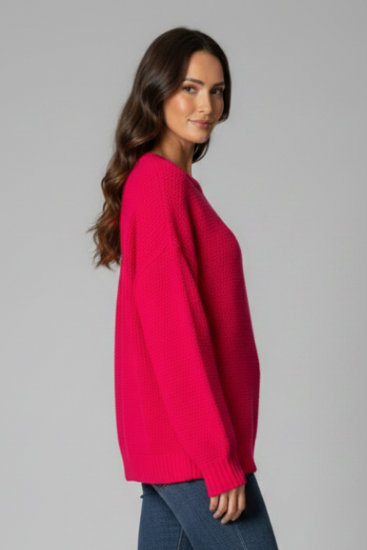 FUCHSIA CABLE KNIT LONG SLEEVES SWEATER SW5005-