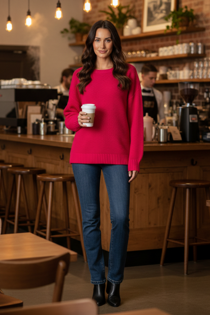 FUCHSIA CABLE KNIT LONG SLEEVES SWEATER SW5005-