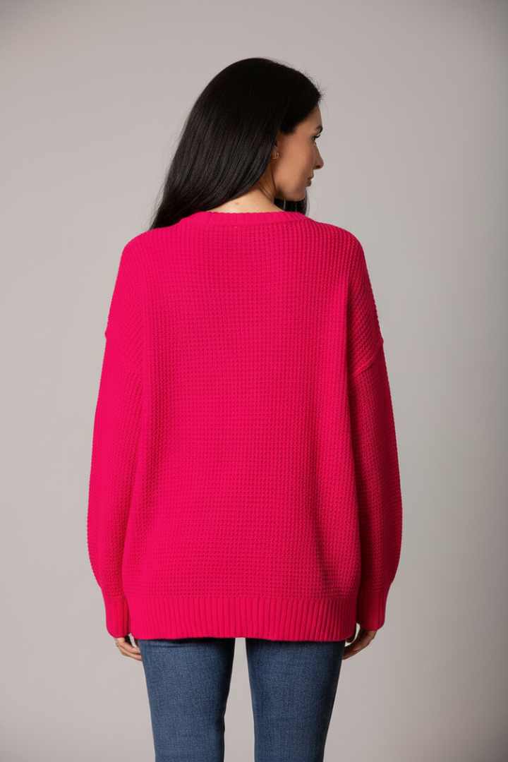 FUCHSIA CABLE KNIT LONG SLEEVES SWEATER SW5005-