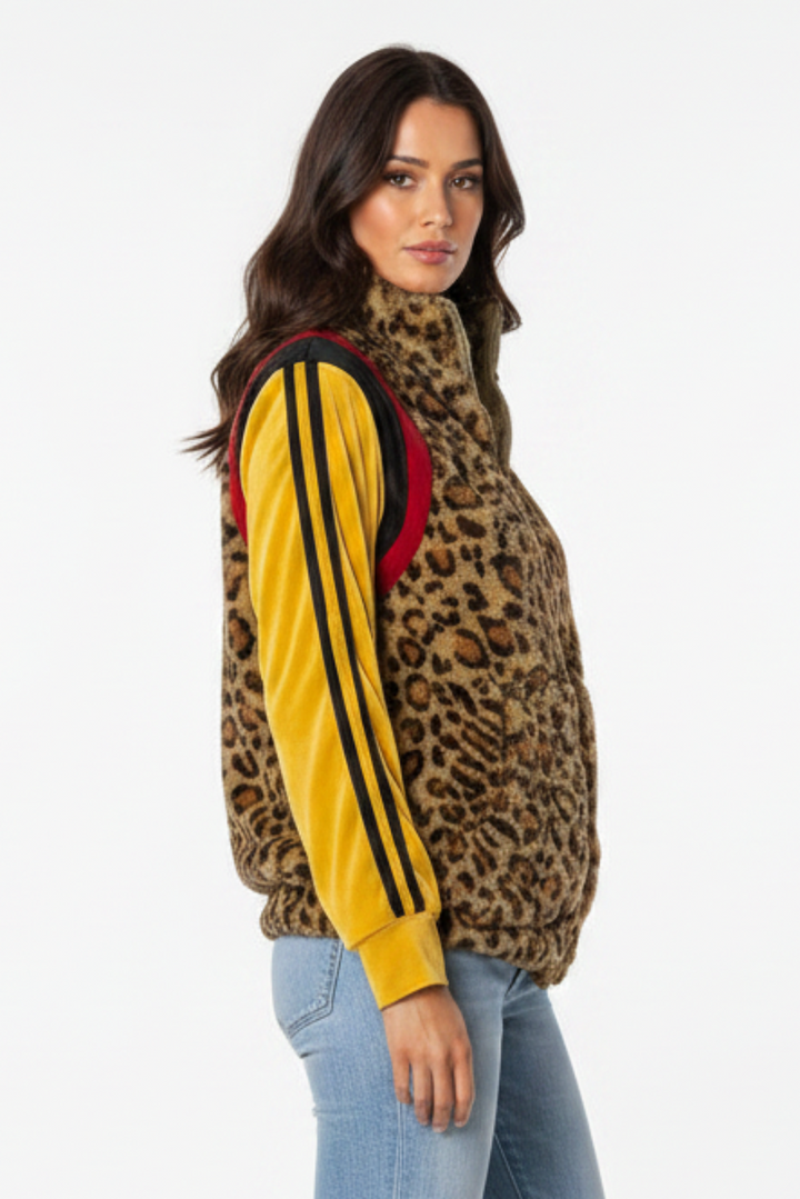 SAGE LEOPARD/MUSTARD COLOR BLOCK VELOUR TRACK JACKET TT3192A